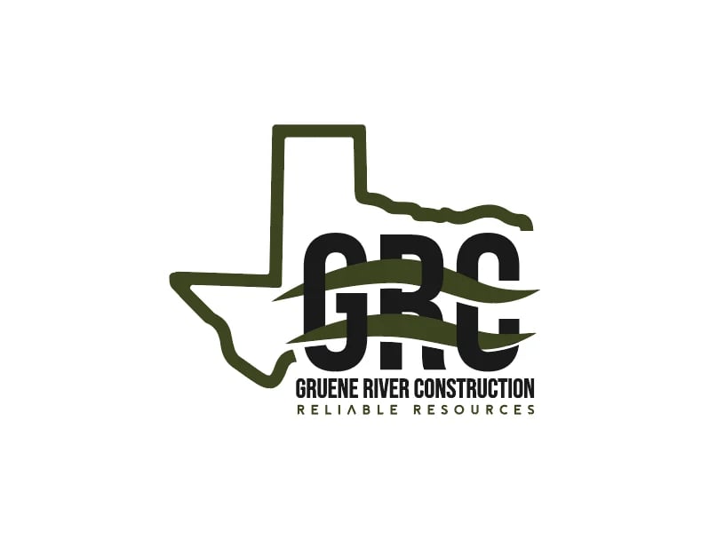 Gruene River Construction logo featuring Texas state outline with heavy equipment silhouette and company name with Reliable Resources tagline